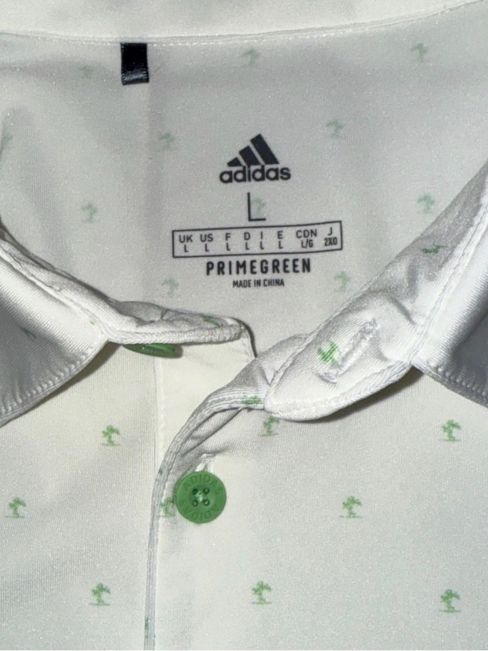 Adidas Primegreen Golf Polo Shirt Men’s Size-Large White w/ Green Logo Pattern